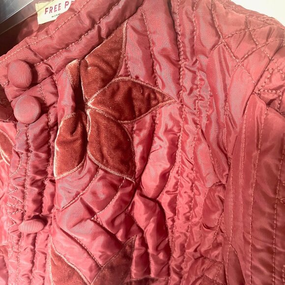 Free People Quinn Quilted Star Appliqué Jacket Cropped Boxy Oversized Rust Marsa - Picture 14 of 15